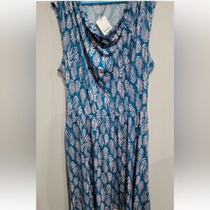 NWT! Leota Teal and White Leaf Print Midi Dress. “Aloe”. 4L